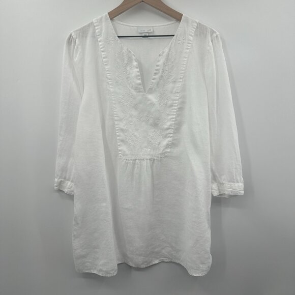 J. Jill Love Linen Embroidered Tunic Top in White Size Large - Picture 1 of 8
